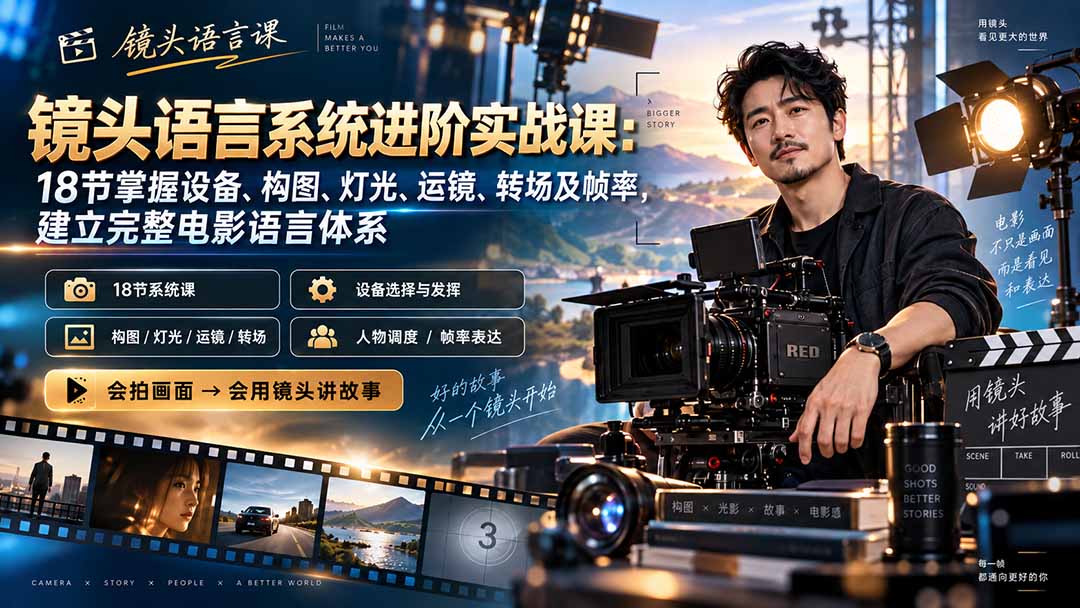 （20434期）镜头语言系统进阶实战课：18节掌握设备、构图、灯光、运镜、转场及帧率，建立完整电影语言体系瀚萌资源网-网赚网-网赚项目网-虚拟资源网-国学资源网-易学资源网-本站有全网最新网赚项目-易学课程资源-中医课程资源的在线下载网站！瀚萌资源网