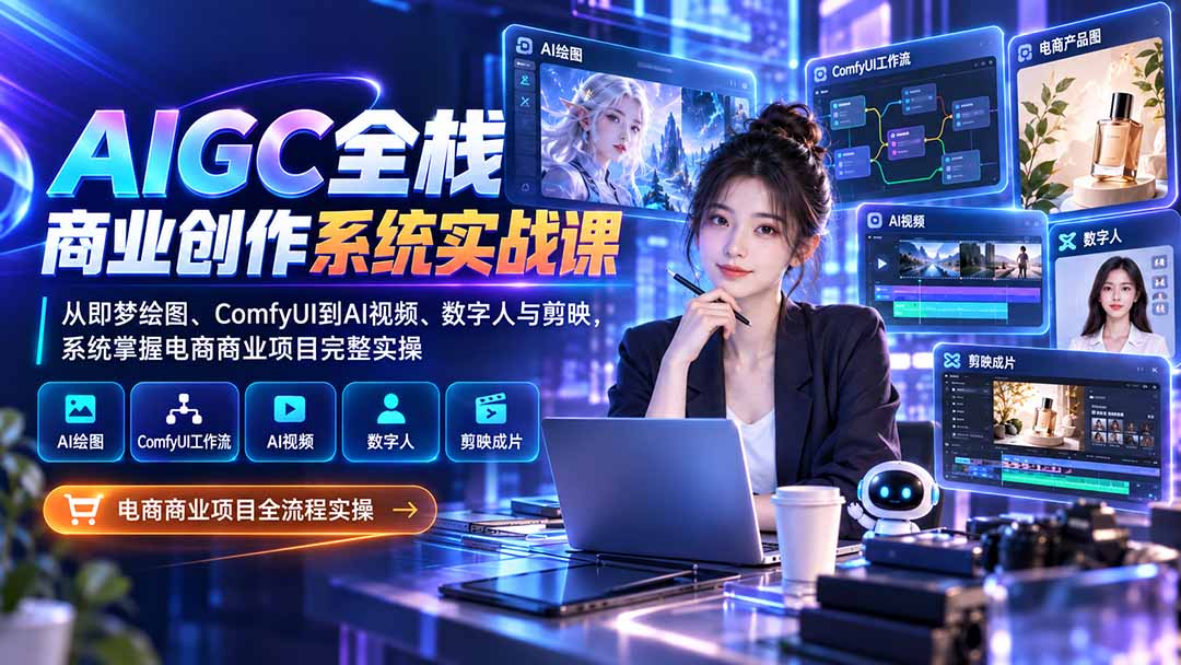 （20342期）AIGC全栈商业创作系统实战课：从即梦绘图、ComfyUI到AI视频、数字人与剪映，系统掌握电商商业项目完整实操瀚萌资源网-网赚网-网赚项目网-虚拟资源网-国学资源网-易学资源网-本站有全网最新网赚项目-易学课程资源-中医课程资源的在线下载网站！瀚萌资源网