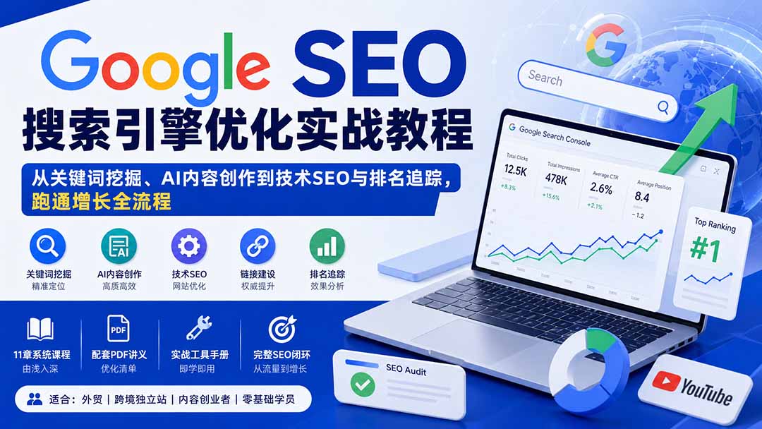 （20241期）Google SEO搜索引擎优化实战教程：从关键词挖掘、AI内容创作到技术SEO与排名追踪，跑通增长全流程瀚萌资源网-网赚网-网赚项目网-虚拟资源网-国学资源网-易学资源网-本站有全网最新网赚项目-易学课程资源-中医课程资源的在线下载网站！瀚萌资源网