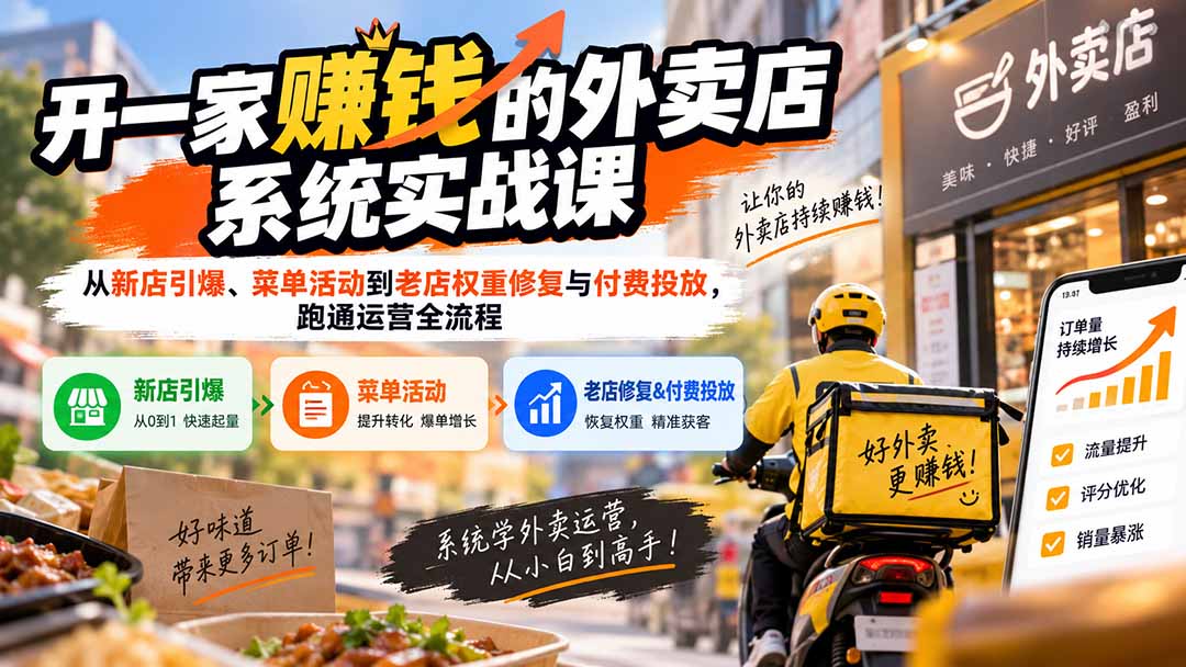 （20258期）开一家赚钱的外卖店系统实战课：从新店引爆、菜单活动到老店权重修复与付费投放，跑通运营全流程瀚萌资源网-网赚网-网赚项目网-虚拟资源网-国学资源网-易学资源网-本站有全网最新网赚项目-易学课程资源-中医课程资源的在线下载网站！瀚萌资源网