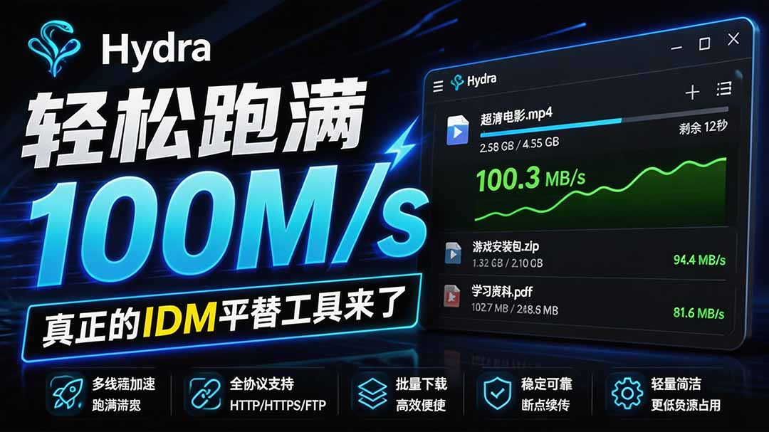 （20350期）轻松跑满100M/s，真正的IDM平替工具来了，开源多线程器，支持浏览器拓展，一键智能加速 Hydra Download Manager瀚萌资源网-网赚网-网赚项目网-虚拟资源网-国学资源网-易学资源网-本站有全网最新网赚项目-易学课程资源-中医课程资源的在线下载网站！瀚萌资源网