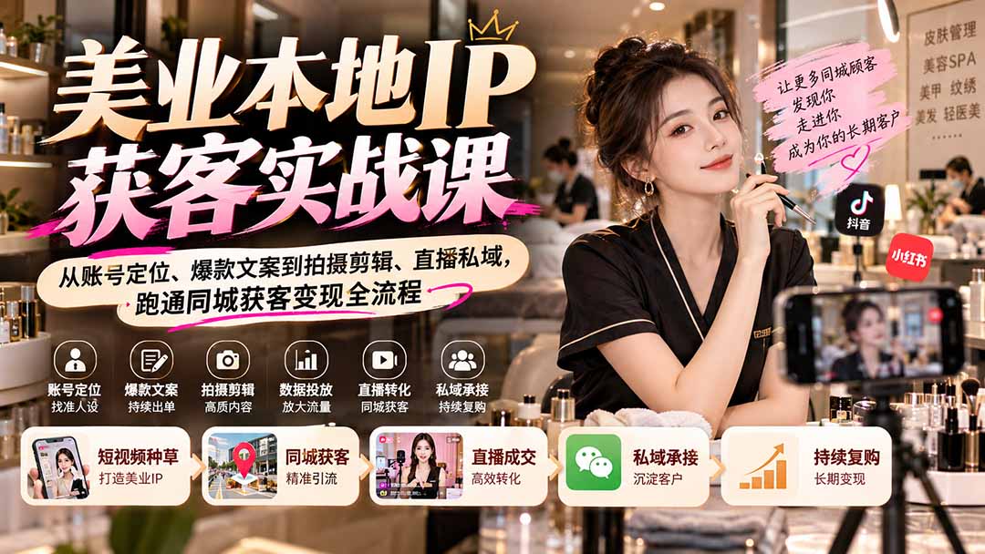 （20640期）【无水印】美业本地IP获客实战课：从账号定位、爆款文案到拍摄剪辑、直播私域，跑通同城获客变现全流程瀚萌资源网-网赚网-网赚项目网-虚拟资源网-国学资源网-易学资源网-本站有全网最新网赚项目-易学课程资源-中医课程资源的在线下载网站！瀚萌资源网
