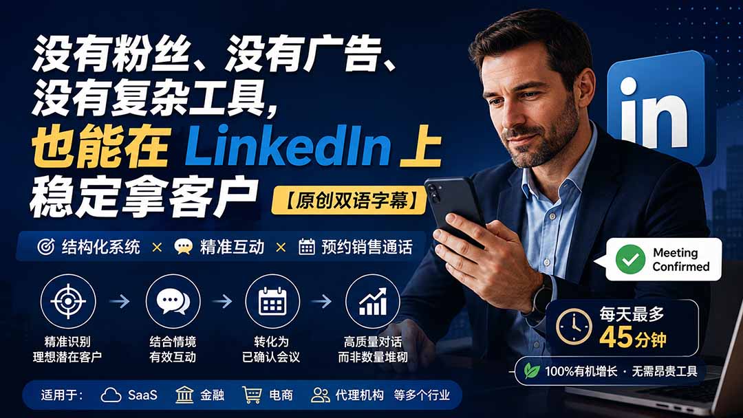 （20220期）没有粉丝、没有广告、没有复杂工具，也能在 LinkedIn 上稳定拿客户【原创双语字幕】瀚萌资源网-网赚网-网赚项目网-虚拟资源网-国学资源网-易学资源网-本站有全网最新网赚项目-易学课程资源-中医课程资源的在线下载网站！瀚萌资源网