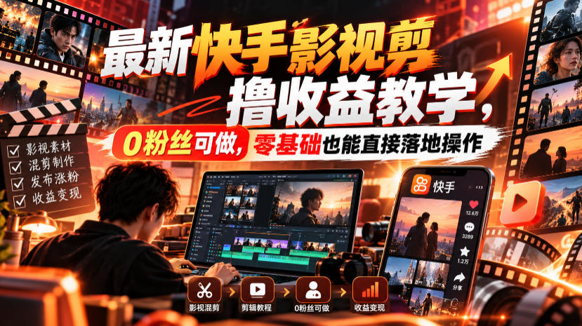 最新快手影视混剪撸收益教学，0粉丝可做，零基础也能直接落地操作瀚萌资源网-网赚网-网赚项目网-虚拟资源网-国学资源网-易学资源网-本站有全网最新网赚项目-易学课程资源-中医课程资源的在线下载网站！瀚萌资源网