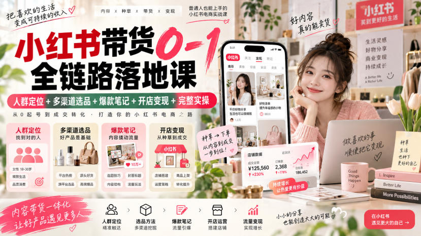 小红书带货0-1全链路落地课｜人群定位+多渠道选品+爆款笔记+开店变现完整实操瀚萌资源网-网赚网-网赚项目网-虚拟资源网-国学资源网-易学资源网-本站有全网最新网赚项目-易学课程资源-中医课程资源的在线下载网站！瀚萌资源网