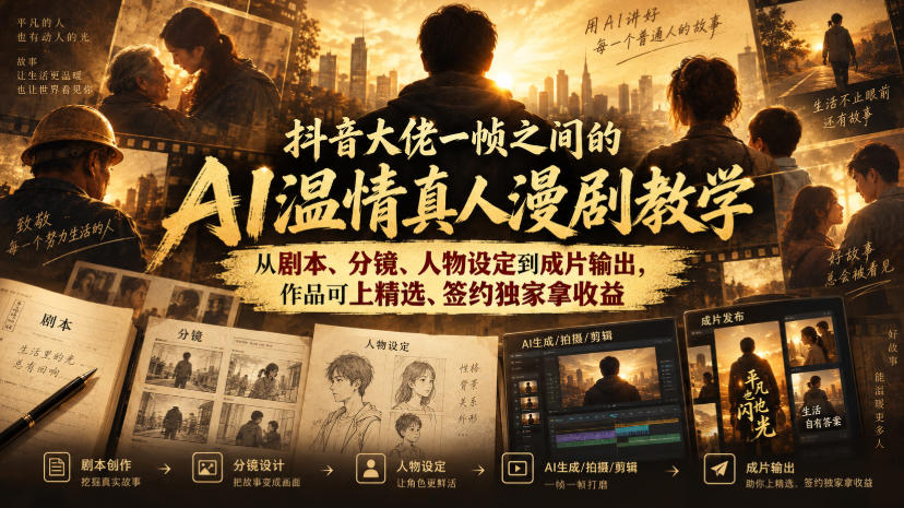 抖音大佬一帧之间的AI温情真人漫剧教学，从剧本、分镜、人物设定到成片输出，作品可上精选、签约独家拿收益瀚萌资源网-网赚网-网赚项目网-虚拟资源网-国学资源网-易学资源网-本站有全网最新网赚项目-易学课程资源-中医课程资源的在线下载网站！瀚萌资源网