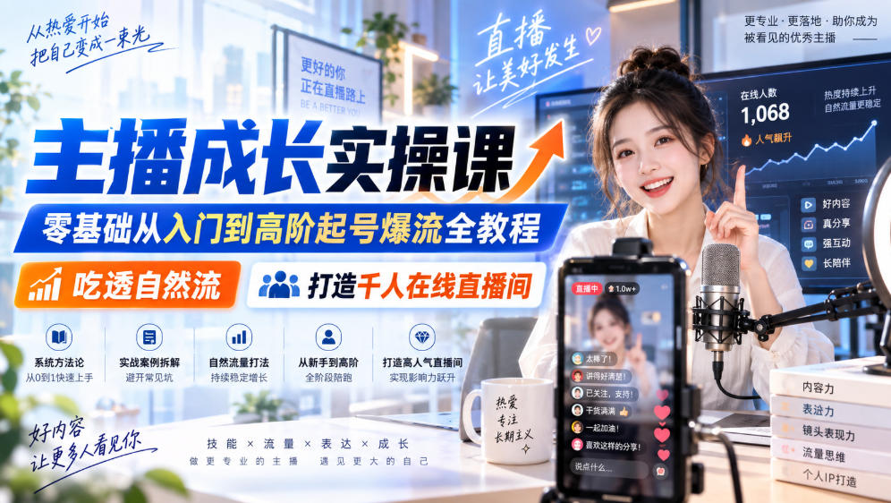 主播成长实操课｜零基础从入门到高阶起号爆流全教程，吃透自然流，打造千人在线直播间瀚萌资源网-网赚网-网赚项目网-虚拟资源网-国学资源网-易学资源网-本站有全网最新网赚项目-易学课程资源-中医课程资源的在线下载网站！瀚萌资源网