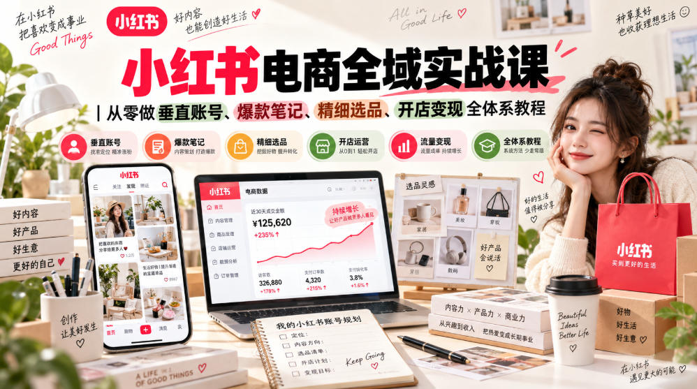 小红书电商全域实战课｜从零做垂直账号、爆款笔记、精细选品、开店变现全体系教程瀚萌资源网-网赚网-网赚项目网-虚拟资源网-国学资源网-易学资源网-本站有全网最新网赚项目-易学课程资源-中医课程资源的在线下载网站！瀚萌资源网