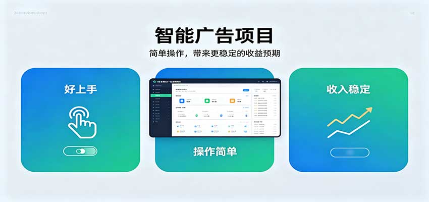 智能广告挂机项目，操作简单上手快，收益稳定可持续。稳定日入300+瀚萌资源网-网赚网-网赚项目网-虚拟资源网-国学资源网-易学资源网-本站有全网最新网赚项目-易学课程资源-中医课程资源的在线下载网站！瀚萌资源网