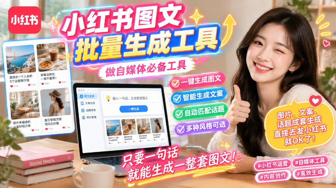 小红书图文批量生成工具，话题、文案、配图一键生成，直接发布，做自媒体必备工具瀚萌资源网-网赚网-网赚项目网-虚拟资源网-国学资源网-易学资源网-本站有全网最新网赚项目-易学课程资源-中医课程资源的在线下载网站！瀚萌资源网
