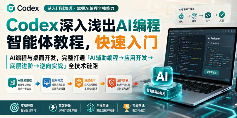 Codex深入浅出AI编程智能体教程，快速入门AI编程与桌面开发，打通「AI辅助编程→应用开发→底层进阶→逆向实战」全技术链路瀚萌资源网-网赚网-网赚项目网-虚拟资源网-国学资源网-易学资源网-本站有全网最新网赚项目-易学课程资源-中医课程资源的在线下载网站！瀚萌资源网
