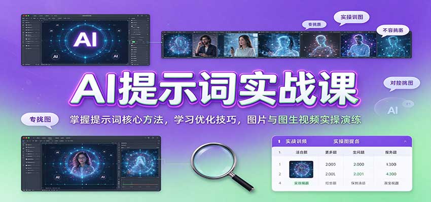 AI提示词实战课：掌握提示词核心方法，学习优化技巧，图片与图生视频实操演练瀚萌资源网-网赚网-网赚项目网-虚拟资源网-国学资源网-易学资源网-本站有全网最新网赚项目-易学课程资源-中医课程资源的在线下载网站！瀚萌资源网
