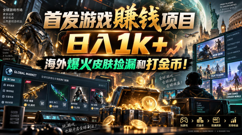 首发游戏賺钱项目，日入1k+，海外爆火皮肤捡漏和打金币！【揭秘】瀚萌资源网-网赚网-网赚项目网-虚拟资源网-国学资源网-易学资源网-本站有全网最新网赚项目-易学课程资源-中医课程资源的在线下载网站！瀚萌资源网