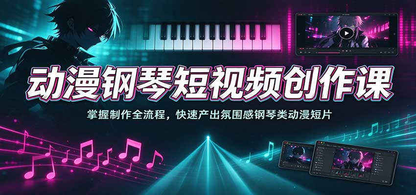 动漫钢琴短视频创作课：掌握制作全流程，快速产出氛围感钢琴类动漫短片瀚萌资源网-网赚网-网赚项目网-虚拟资源网-国学资源网-易学资源网-本站有全网最新网赚项目-易学课程资源-中医课程资源的在线下载网站！瀚萌资源网
