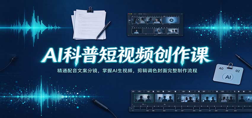 AI科普短视频创作课：精通配音文案分镜，掌握AI生视频，剪辑调色封面完整制作流程瀚萌资源网-网赚网-网赚项目网-虚拟资源网-国学资源网-易学资源网-本站有全网最新网赚项目-易学课程资源-中医课程资源的在线下载网站！瀚萌资源网