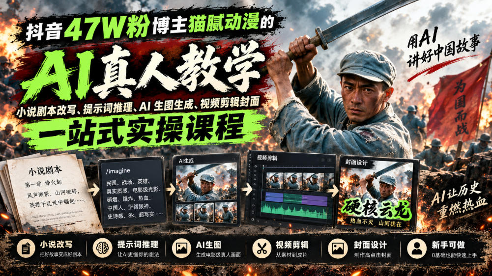 抖音47W粉博主猫腻动漫的AI真人漫剧教学，小说剧本改写、提示词推理、AI生图生成、视频剪辑封面一站式实操课程瀚萌资源网-网赚网-网赚项目网-虚拟资源网-国学资源网-易学资源网-本站有全网最新网赚项目-易学课程资源-中医课程资源的在线下载网站！瀚萌资源网