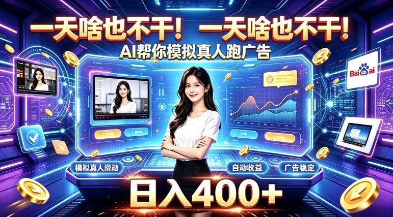 一天啥也不干！AI帮你模拟真人跑广告，稳定日入400+，实现真正被动变现【揭秘】瀚萌资源网-网赚网-网赚项目网-虚拟资源网-国学资源网-易学资源网-本站有全网最新网赚项目-易学课程资源-中医课程资源的在线下载网站！瀚萌资源网