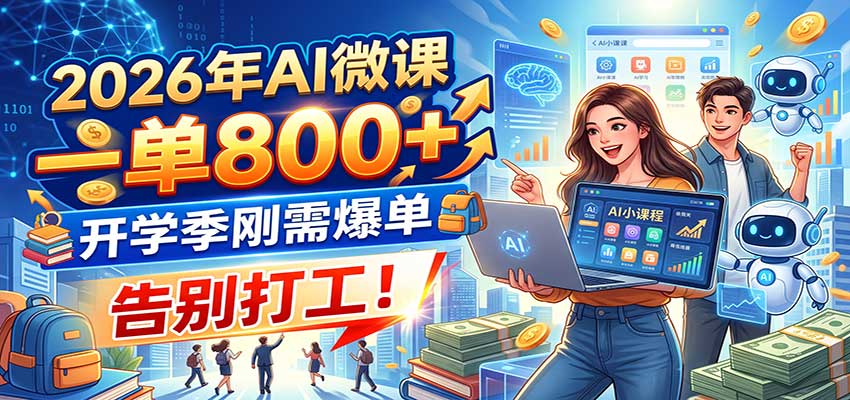 2026年AI微课，一单800+，开学季刚需爆单，告别打工！瀚萌资源网-网赚网-网赚项目网-虚拟资源网-国学资源网-易学资源网-本站有全网最新网赚项目-易学课程资源-中医课程资源的在线下载网站！瀚萌资源网