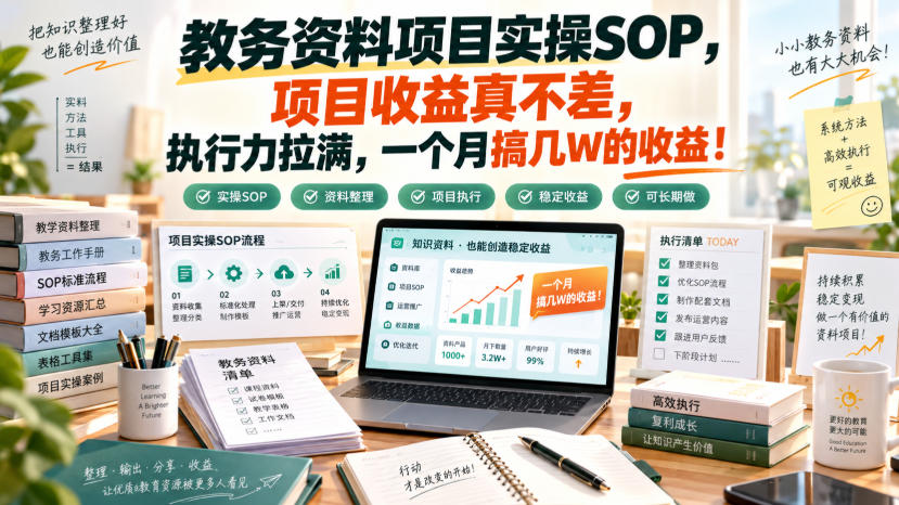 教务资料项目实操SOP，项目收益真不差，执行力拉满，一个月搞几W的收益瀚萌资源网-网赚网-网赚项目网-虚拟资源网-国学资源网-易学资源网-本站有全网最新网赚项目-易学课程资源-中医课程资源的在线下载网站！瀚萌资源网