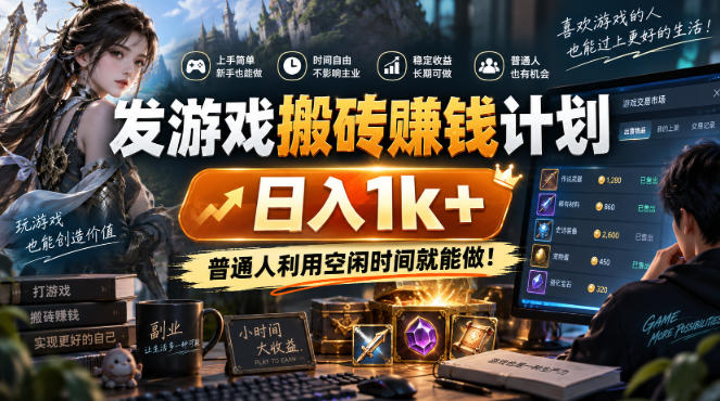 发游戏搬砖賺钱计划，日入1k+，稳定三年的老项目，普通人利用空闲时间就能做!【揭秘】瀚萌资源网-网赚网-网赚项目网-虚拟资源网-国学资源网-易学资源网-本站有全网最新网赚项目-易学课程资源-中医课程资源的在线下载网站！瀚萌资源网