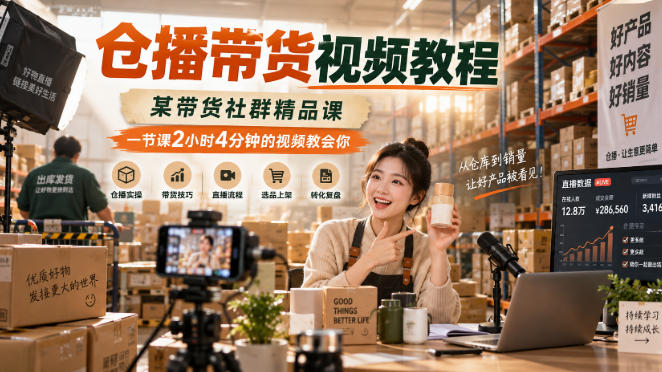 仓播带货视频教程，某带货社群精品课，一节课2小时4分钟的视频教会你瀚萌资源网-网赚网-网赚项目网-虚拟资源网-国学资源网-易学资源网-本站有全网最新网赚项目-易学课程资源-中医课程资源的在线下载网站！瀚萌资源网