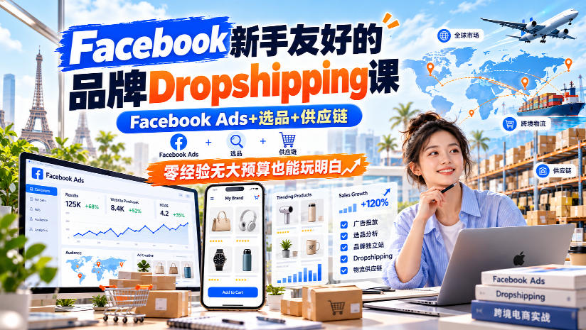 Facebook新手友好的品牌Dropshipping课，Facebook Ads+选品+供应链，零经验无大预算也能玩明白【原创双语字幕】瀚萌资源网-网赚网-网赚项目网-虚拟资源网-国学资源网-易学资源网-本站有全网最新网赚项目-易学课程资源-中医课程资源的在线下载网站！瀚萌资源网