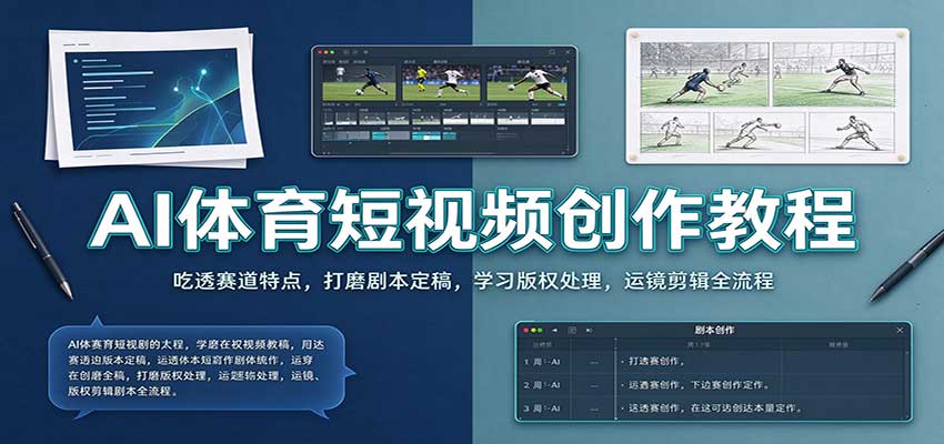 AI体育短视频创作教程：吃透赛道特点，打磨剧本定稿，学习版权处理，运镜剪辑全流程瀚萌资源网-网赚网-网赚项目网-虚拟资源网-国学资源网-易学资源网-本站有全网最新网赚项目-易学课程资源-中医课程资源的在线下载网站！瀚萌资源网