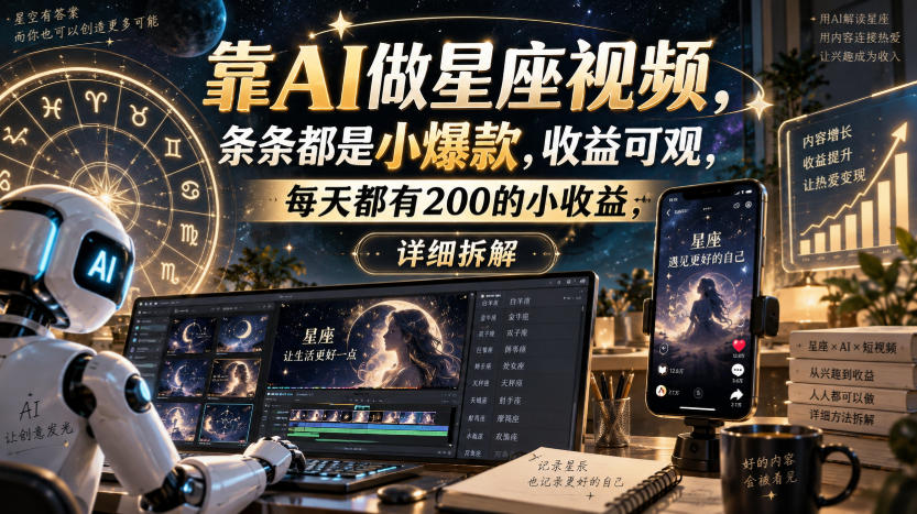 靠AI做星座视频,条条都是小爆款,收益可观,每天都有200的小收益,详细拆解瀚萌资源网-网赚网-网赚项目网-虚拟资源网-国学资源网-易学资源网-本站有全网最新网赚项目-易学课程资源-中医课程资源的在线下载网站!瀚萌资源网