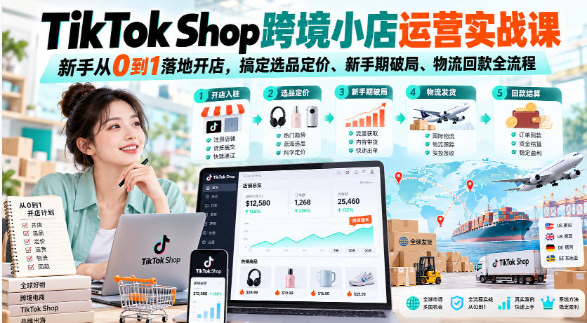 TikTok Shop跨境小店运营实战课，新手从0到1落地开店，搞定选品定价、新手期破局、物流回款全流程瀚萌资源网-网赚网-网赚项目网-虚拟资源网-国学资源网-易学资源网-本站有全网最新网赚项目-易学课程资源-中医课程资源的在线下载网站！瀚萌资源网