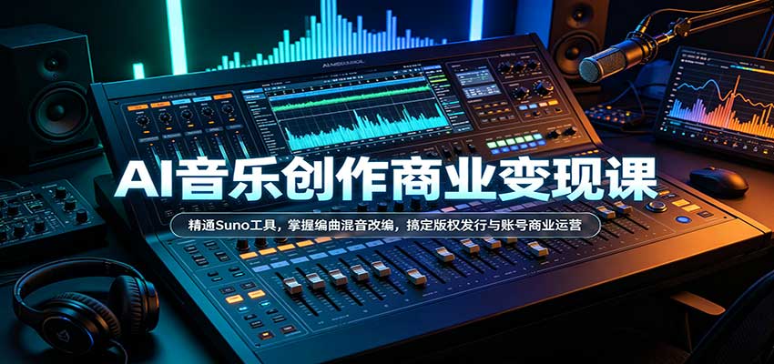 AI音乐创作商业变现课：精通Suno工具，掌握编曲混音改编，搞定版权发行与账号商业运营瀚萌资源网-网赚网-网赚项目网-虚拟资源网-国学资源网-易学资源网-本站有全网最新网赚项目-易学课程资源-中医课程资源的在线下载网站！瀚萌资源网