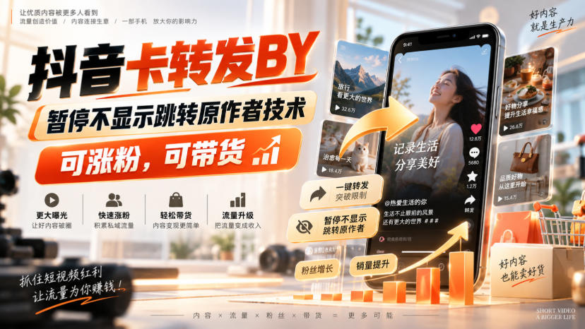 抖音卡转发搬运，暂停不显示跳转原作者技术，可涨粉，可带货瀚萌资源网-网赚网-网赚项目网-虚拟资源网-国学资源网-易学资源网-本站有全网最新网赚项目-易学课程资源-中医课程资源的在线下载网站！瀚萌资源网