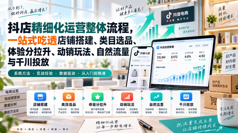 李哥电商-抖店精细化运营整体流程，一站式吃透店铺搭建、类目选品、体验分拉升、动销玩法、自然流量与千川投放瀚萌资源网-网赚网-网赚项目网-虚拟资源网-国学资源网-易学资源网-本站有全网最新网赚项目-易学课程资源-中医课程资源的在线下载网站！瀚萌资源网