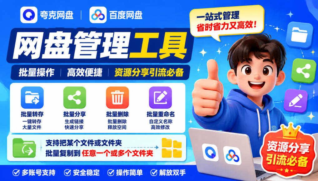 夸克网盘批量文件重命名，批量转存、批量分享、批量复制，内置AI功能瀚萌资源网-网赚网-网赚项目网-虚拟资源网-国学资源网-易学资源网-本站有全网最新网赚项目-易学课程资源-中医课程资源的在线下载网站！瀚萌资源网