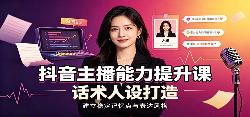抖音主播能力提升课：账号底层逻辑，直播间搭建调试，话术人设打造全套教学瀚萌资源网-网赚网-网赚项目网-虚拟资源网-国学资源网-易学资源网-本站有全网最新网赚项目-易学课程资源-中医课程资源的在线下载网站！瀚萌资源网