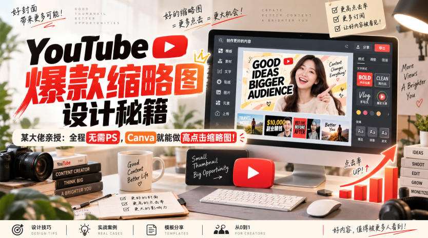 YouTube爆款缩略图设计秘籍，某油管大佬（610万订阅者）亲授，全程无需PS，Canva就能做高点击缩略图！【原创双语字幕】瀚萌资源网-网赚网-网赚项目网-虚拟资源网-国学资源网-易学资源网-本站有全网最新网赚项目-易学课程资源-中医课程资源的在线下载网站！瀚萌资源网