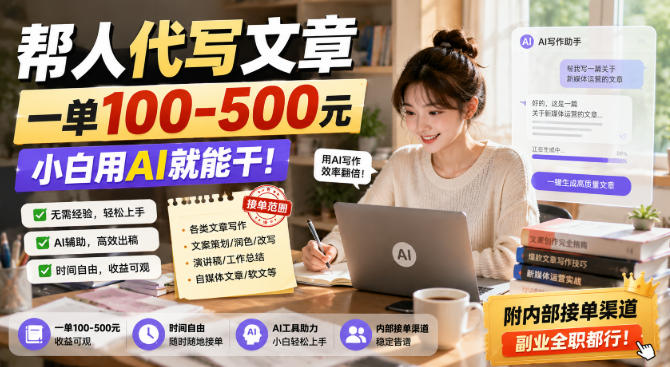 帮人代写文章，一单100-500，小白用AI就能干，附内部接单渠道，副业全职都行【揭秘】瀚萌资源网-网赚网-网赚项目网-虚拟资源网-国学资源网-易学资源网-本站有全网最新网赚项目-易学课程资源-中医课程资源的在线下载网站！瀚萌资源网