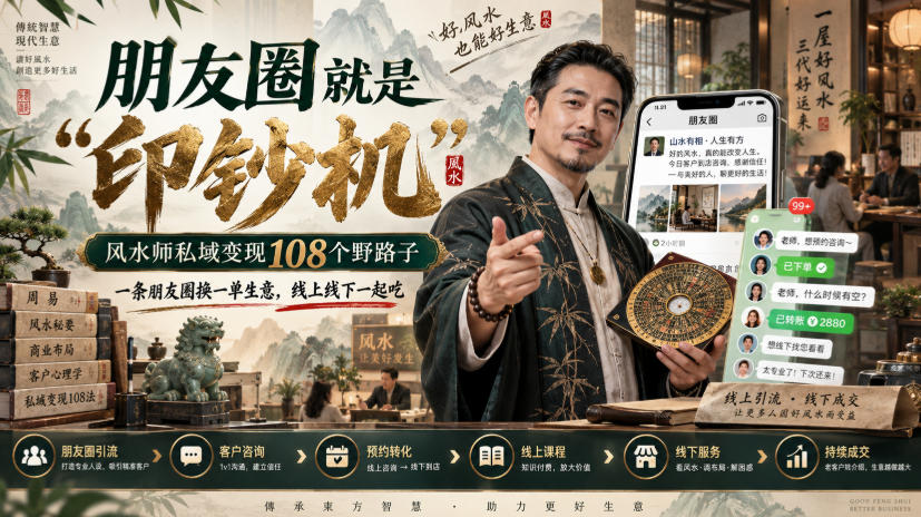 朋友圈就是“印钞机”，风水师私域变现108个野路子，一条朋友圈换一单生意，线上线下一起吃【文档】瀚萌资源网-网赚网-网赚项目网-虚拟资源网-国学资源网-易学资源网-本站有全网最新网赚项目-易学课程资源-中医课程资源的在线下载网站！瀚萌资源网