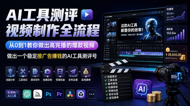 AI工具测评视频制作全流程，从0到1教你做出高完播的爆款视频，做出一个稳定接广告賺钱的AI工具测评号瀚萌资源网-网赚网-网赚项目网-虚拟资源网-国学资源网-易学资源网-本站有全网最新网赚项目-易学课程资源-中医课程资源的在线下载网站！瀚萌资源网