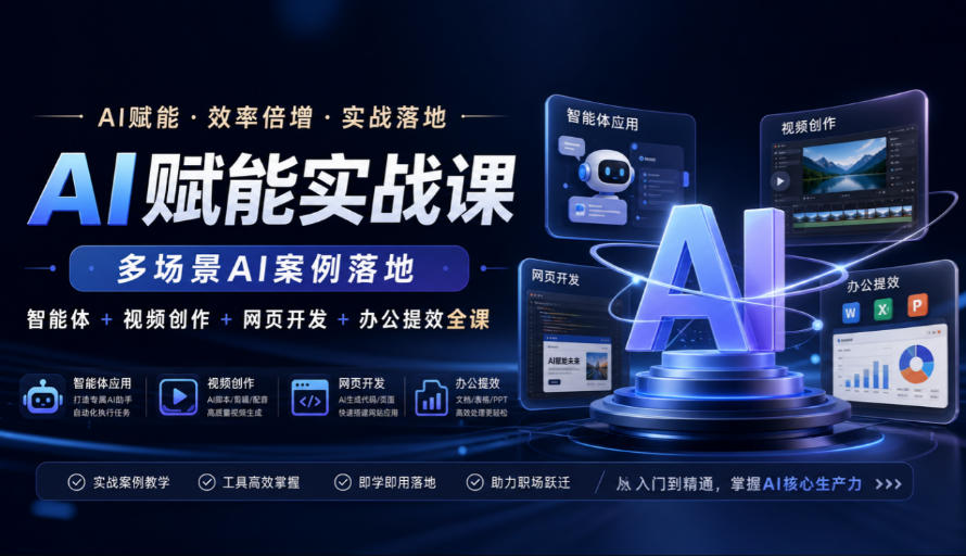 AI赋能实战课，多场景AI案例落地，智能体+视频创作+网页开发+办公提效全课瀚萌资源网-网赚网-网赚项目网-虚拟资源网-国学资源网-易学资源网-本站有全网最新网赚项目-易学课程资源-中医课程资源的在线下载网站！瀚萌资源网