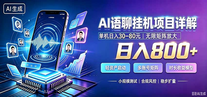 AI语聊挂机，日入800+，适用个人副业，工作室矩阵操作瀚萌资源网-网赚网-网赚项目网-虚拟资源网-国学资源网-易学资源网-本站有全网最新网赚项目-易学课程资源-中医课程资源的在线下载网站！瀚萌资源网