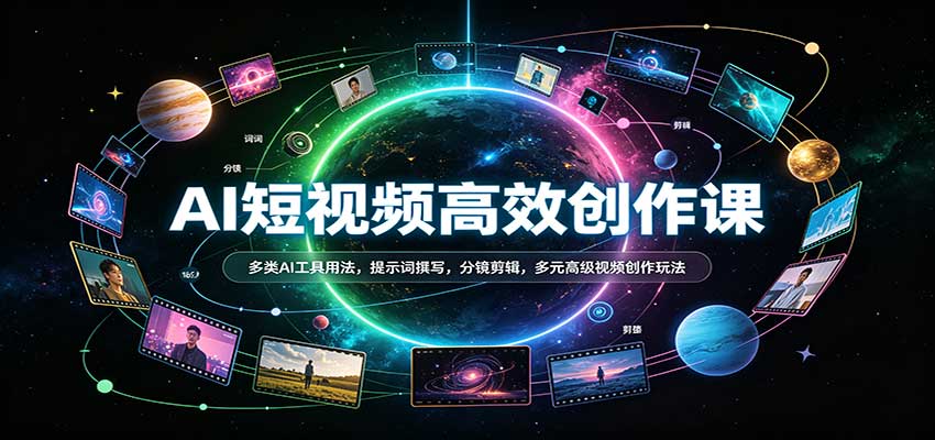 AI短视频高效创作课：多类AI工具用法，提示词撰写，分镜剪辑，多元高级视频创作玩法瀚萌资源网-网赚网-网赚项目网-虚拟资源网-国学资源网-易学资源网-本站有全网最新网赚项目-易学课程资源-中医课程资源的在线下载网站！瀚萌资源网