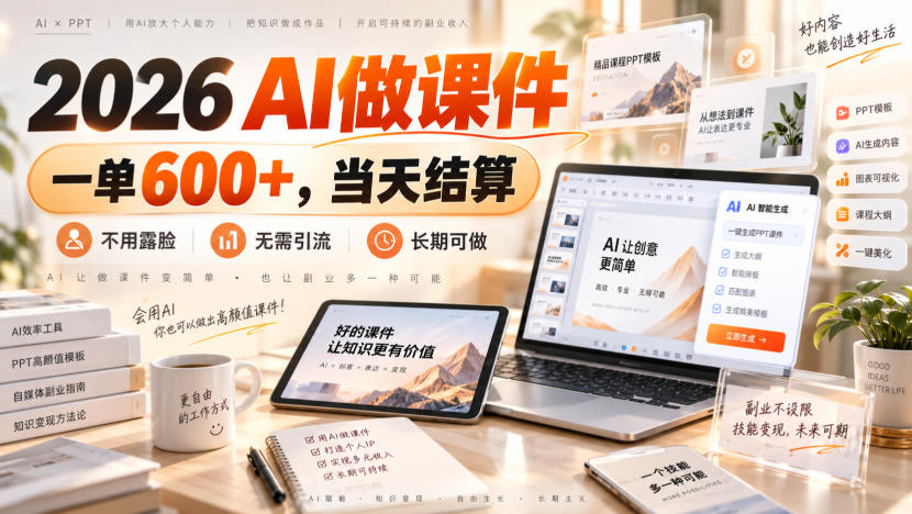 2026 AI做课件，一单600+，当天结算，不用露脸，无需引流，长期可做【揭秘】瀚萌资源网-网赚网-网赚项目网-虚拟资源网-国学资源网-易学资源网-本站有全网最新网赚项目-易学课程资源-中医课程资源的在线下载网站！瀚萌资源网
