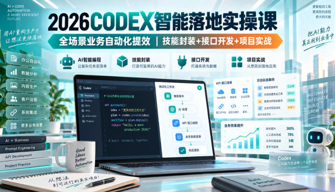 2026Codex智能落地实操课，全场景业务自动化提效，技能封装+接口开发+项目实战瀚萌资源网-网赚网-网赚项目网-虚拟资源网-国学资源网-易学资源网-本站有全网最新网赚项目-易学课程资源-中医课程资源的在线下载网站！瀚萌资源网