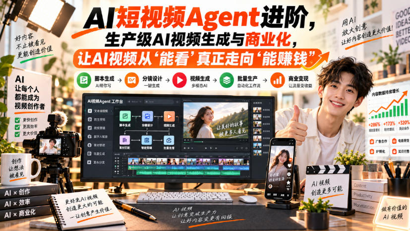 AI短视频Agent进阶，生产级AI视频生成与商业化，让AI视频从”能看”真正走向”能賺钱”瀚萌资源网-网赚网-网赚项目网-虚拟资源网-国学资源网-易学资源网-本站有全网最新网赚项目-易学课程资源-中医课程资源的在线下载网站！瀚萌资源网