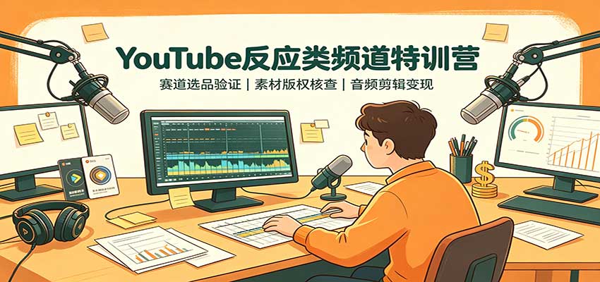 YouTube反应类频道特训营：赛道选品验证，素材版权核查，音频剪辑变现瀚萌资源网-网赚网-网赚项目网-虚拟资源网-国学资源网-易学资源网-本站有全网最新网赚项目-易学课程资源-中医课程资源的在线下载网站！瀚萌资源网