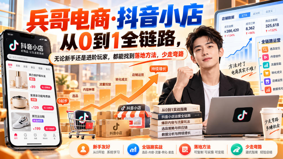 【无水印】兵哥电商·抖音小店从0到1全链路，无论新手还是进阶玩家，都能找到落地方法，少走弯路（更新9月）瀚萌资源网-网赚网-网赚项目网-虚拟资源网-国学资源网-易学资源网-本站有全网最新网赚项目-易学课程资源-中医课程资源的在线下载网站！瀚萌资源网