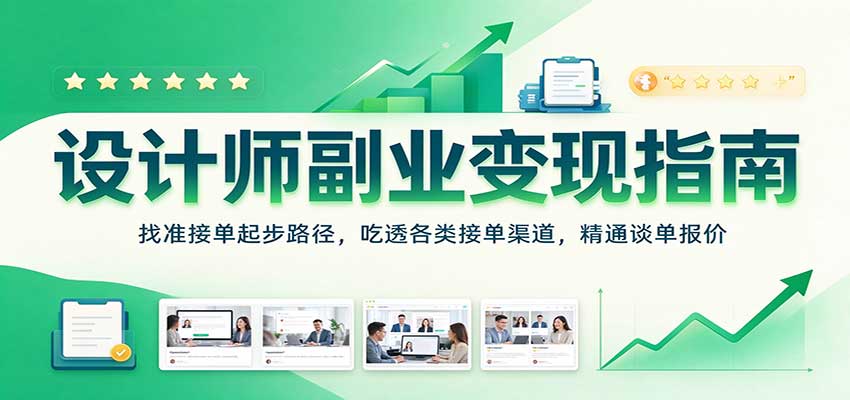 设计师副业变现指南：找准接单起步路径，吃透各类接单渠道，精通谈单报价瀚萌资源网-网赚网-网赚项目网-虚拟资源网-国学资源网-易学资源网-本站有全网最新网赚项目-易学课程资源-中医课程资源的在线下载网站！瀚萌资源网