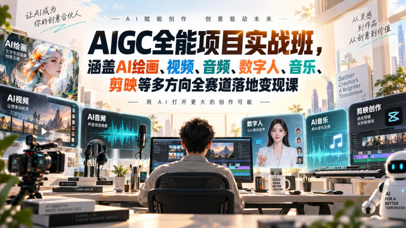 AIGC全能项目实战班，涵盖AI绘画、视频、音频、数字人、音乐、剪映等多方向全赛道落地变现课瀚萌资源网-网赚网-网赚项目网-虚拟资源网-国学资源网-易学资源网-本站有全网最新网赚项目-易学课程资源-中医课程资源的在线下载网站！瀚萌资源网