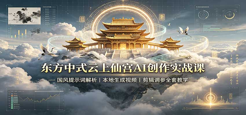 东方中式云上仙宫AI创作实战课：国风提示词解析，本地生成视频，剪辑调参全套教学瀚萌资源网-网赚网-网赚项目网-虚拟资源网-国学资源网-易学资源网-本站有全网最新网赚项目-易学课程资源-中医课程资源的在线下载网站！瀚萌资源网