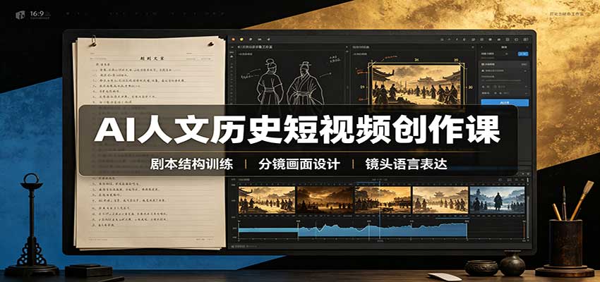 AI人文历史短视频创作课：赛道对标、剧本分镜制图，掌握视频完整产出流程瀚萌资源网-网赚网-网赚项目网-虚拟资源网-国学资源网-易学资源网-本站有全网最新网赚项目-易学课程资源-中医课程资源的在线下载网站！瀚萌资源网